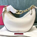 Valentino Small Vlogo Moon Hobo Bag In Grainy Calfskin With Chain